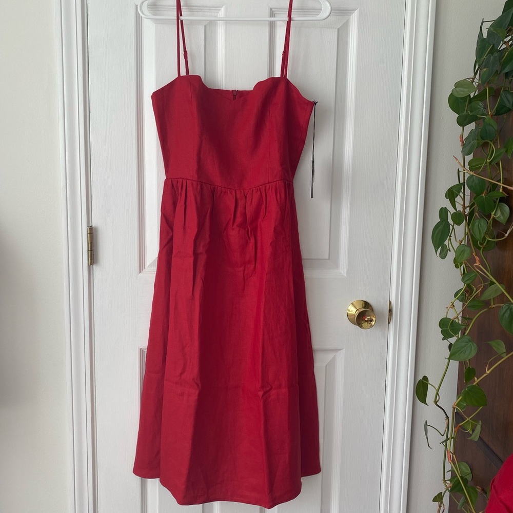 NEW with Tags Reformation Red Olivia MIDI Linen Dress - Picture 5 of 10